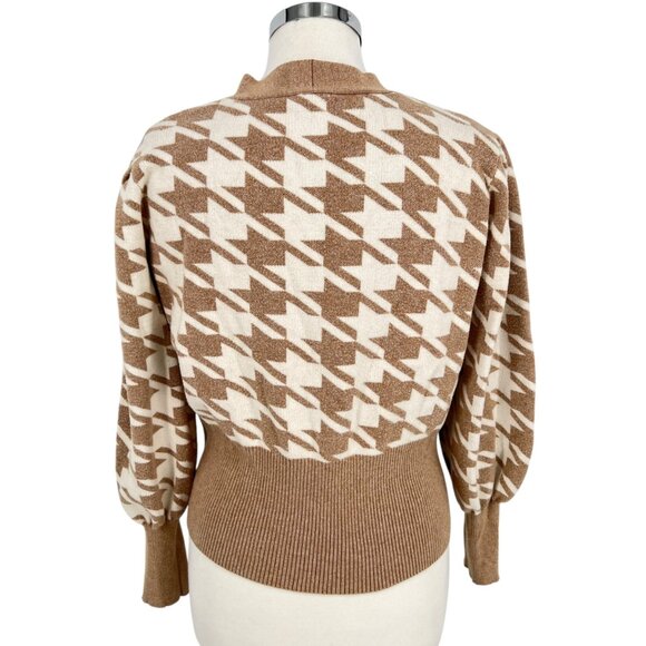 Joie Houndstooth Cardigan Sweater Balloon Sleeves Beige Ivory Size Medium - Picture 4 of 7